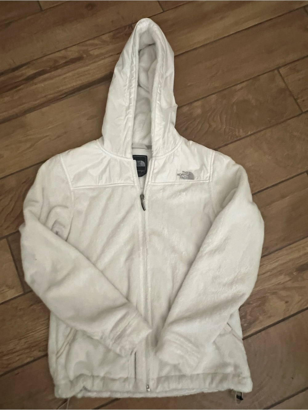 The North Face Women’s White Fleece Hooded zip up Jacket